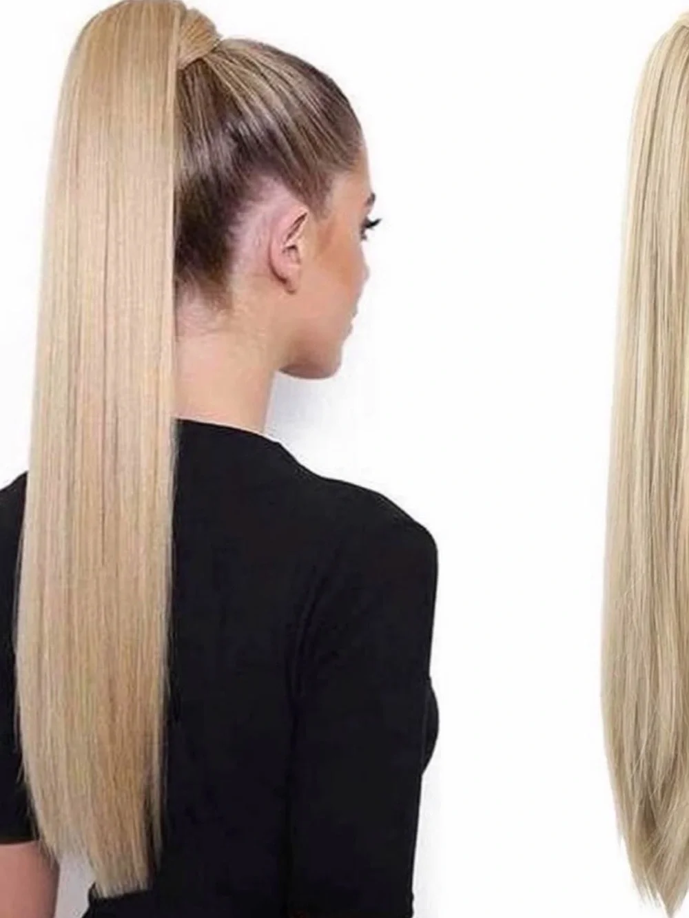 Blonde High Ponytail Clip-In Extension - Sleek Long Straight Hair 26 in
